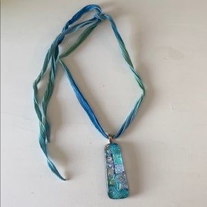 Blue glass pendant necklace